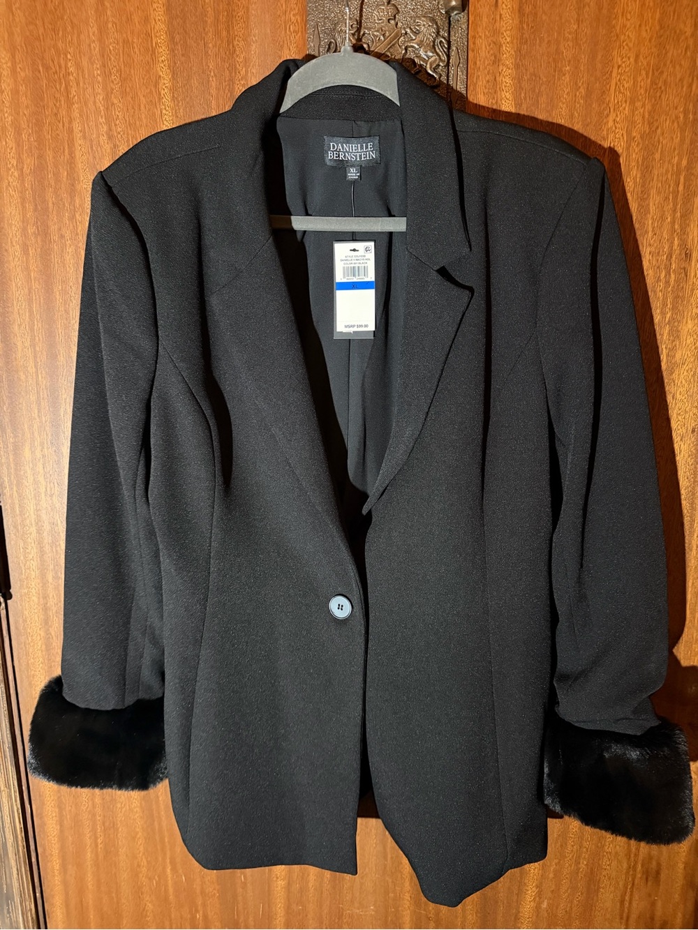 Danielle Bernstein Black Women's Tailored Suit with Faux Fur Cuffs